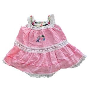 Vintage St Kitts Baby Girls Sz 12M Sleeveless Sundress Dress Pink Crochet